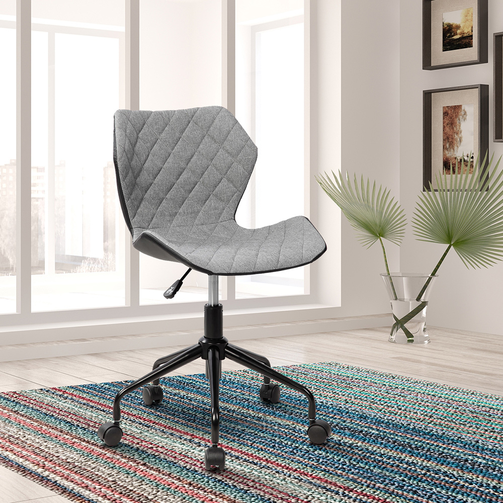 Techni Modern Leisure Polyester Swivel Chair Height Adjustable with Curved Backrest and Casters for Living Room, Bedroom, Dining Room, Office - Gray