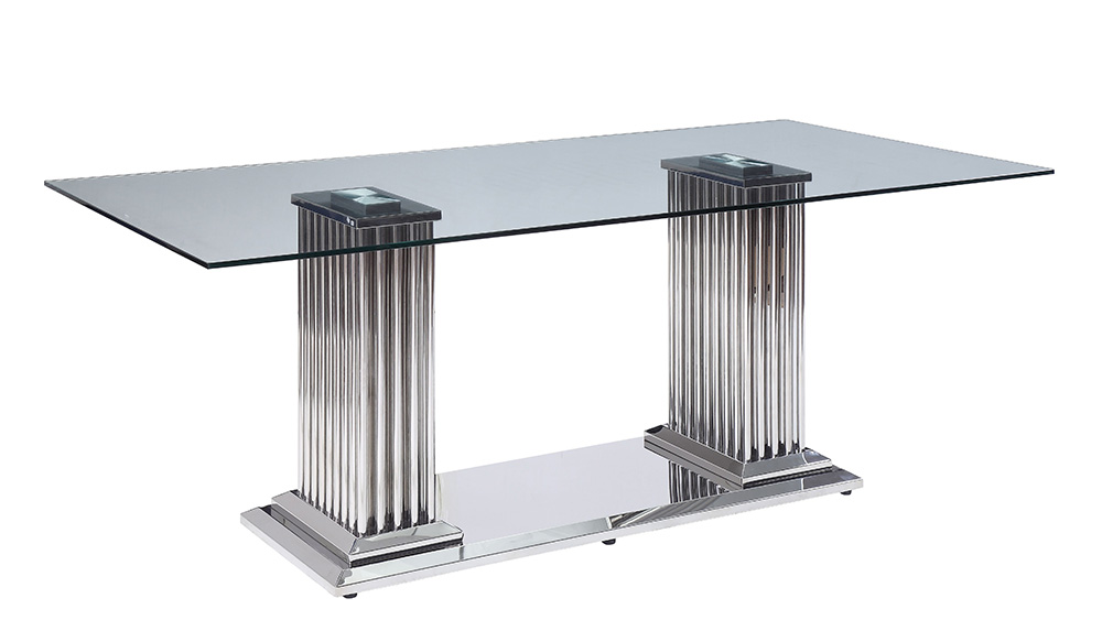 ACME Cyrene Dining Table with Tempered Glass Tabletop and Metal Legs, for Restaurant, Cafe, Tavern, Living Room - Transparent