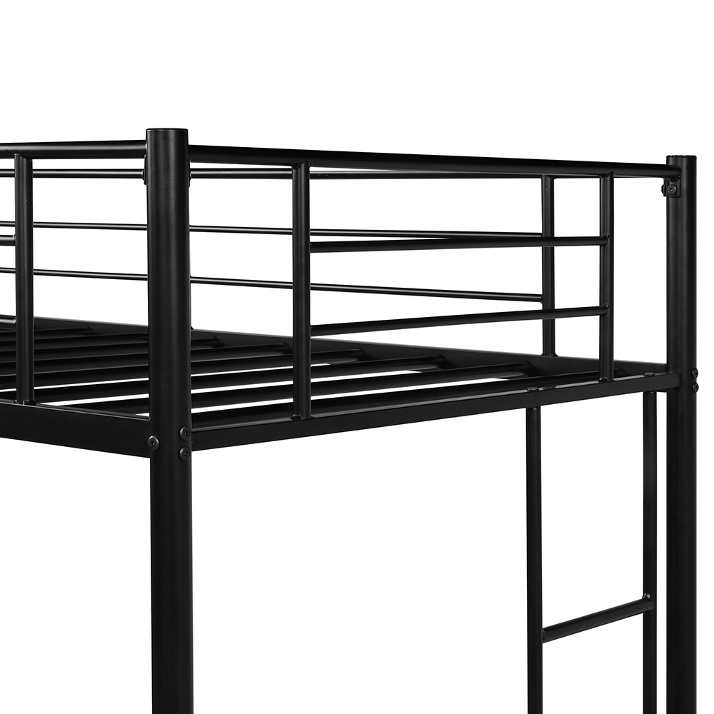 TwinSize Loft Bed Frame with Guardrail, TwoSide Ladders Black