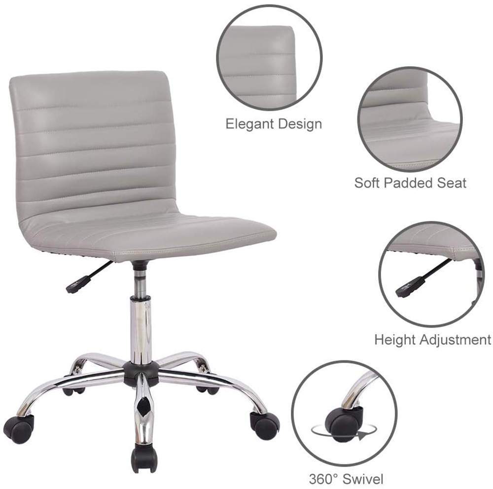 Home Office PU Leather Adjustable Task Chair with Ergonomic Low Backrest and Lumbar Support - Gray