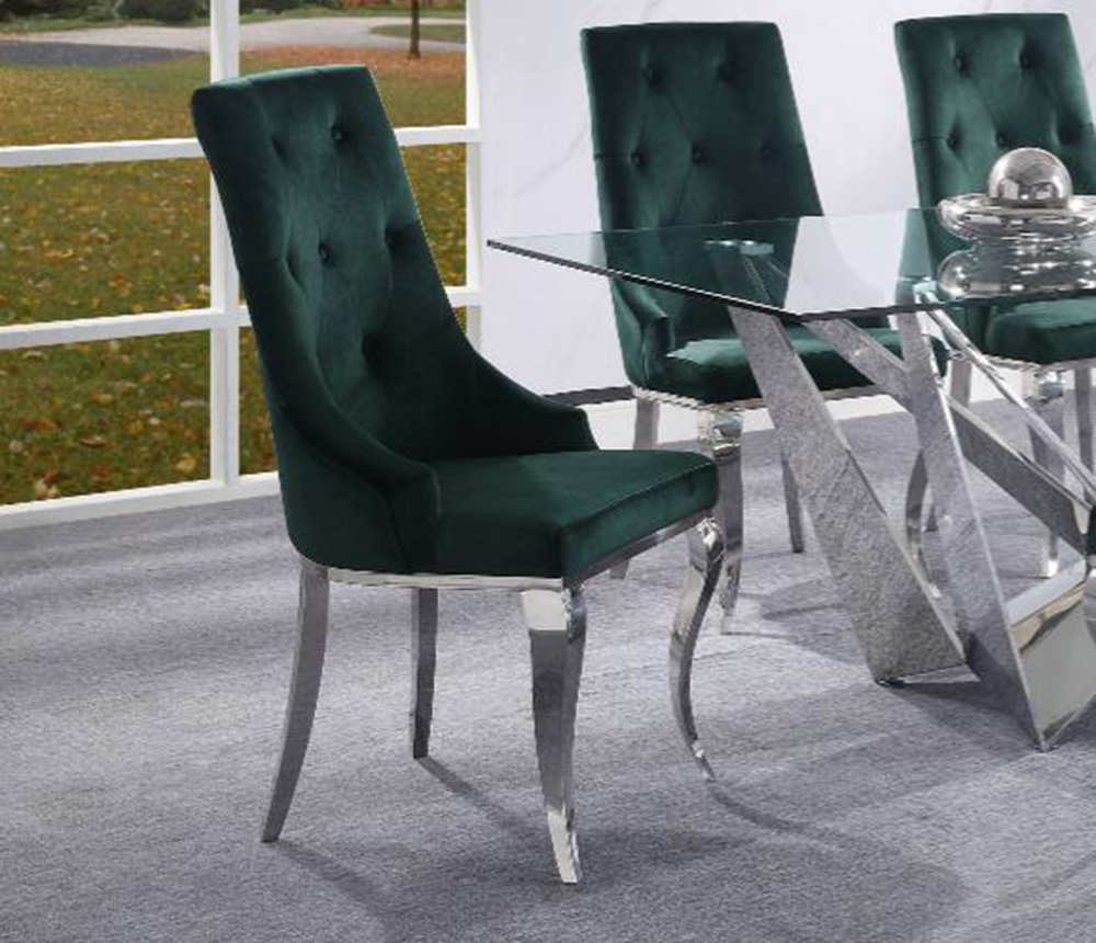 ACME Dekel Fabric Upholstered Dining Chair Set of 2, with Button Tufted Backrest, and Metal Legs, for Restaurant, Cafe, Tavern, Office, Living Room - Green