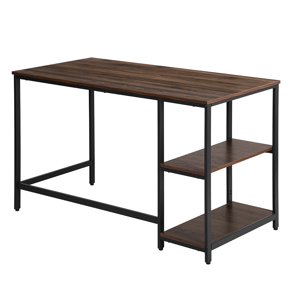 Home Office 47" Computer Desk with 2-Layer Storage Shelf, Wooden Tabletop and Metal Frame, for Game Room, Office, Study Room - Walnut