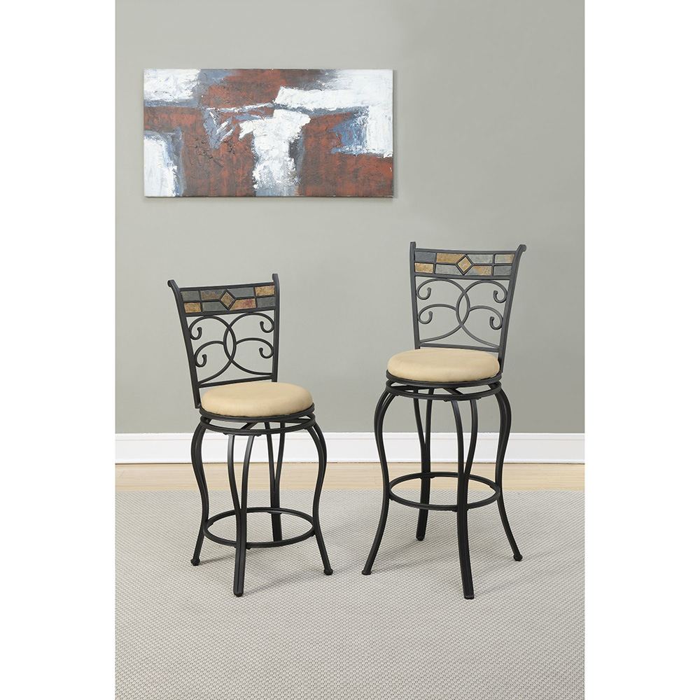 Faux Suede Upholstered Swivel Bar Stool Set of 2, with Curved Backrest, and Metal Frame, for Restaurant, Cafe, Tavern, Office, Living Room - Black