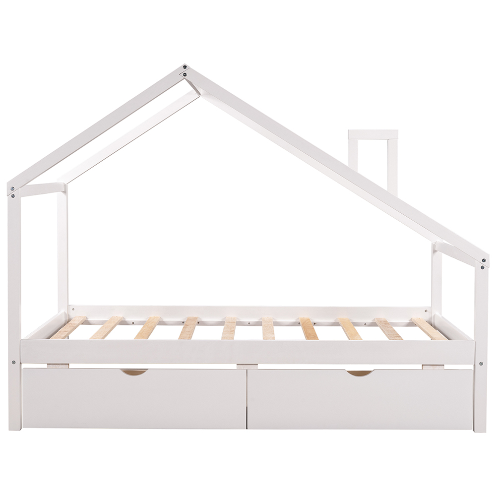 Twin-Size Daybed Frame with 2 Storage Drawers and Wooden Slats Support, No Box Spring Needed (Only Frame) - White