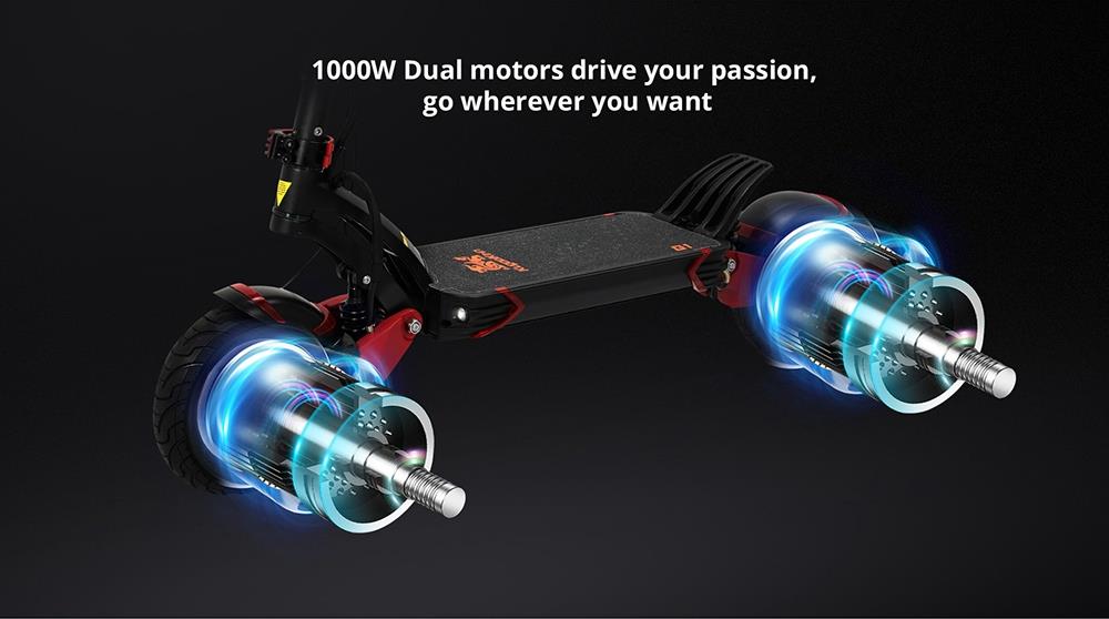 KUGOOKirin G1 Folding Electric Scooter 52V 1000W Motor Max Speed 65km/h Max 60km Range 18.2Ah Battery 10" Pneumatic Tire OLED Display Dual Disc Brake Led Light Aluminium alloy Body - Black