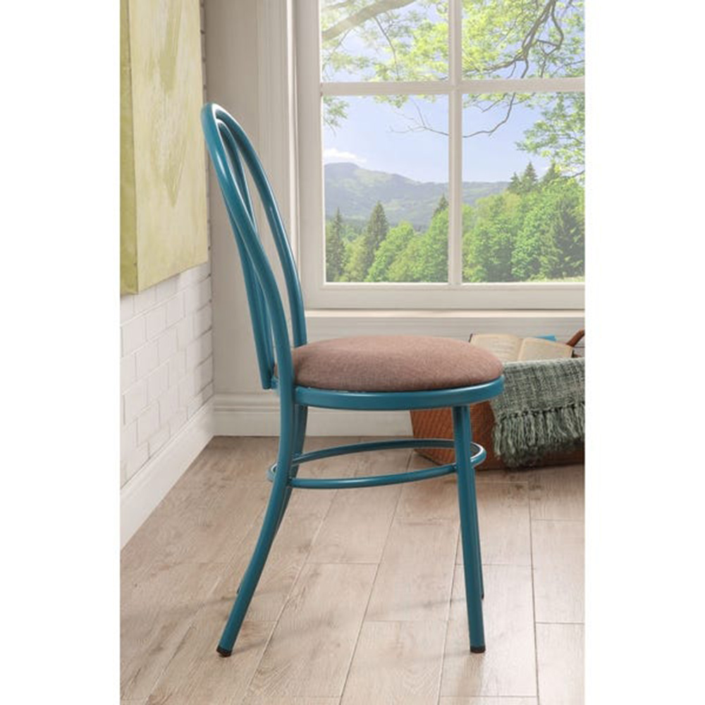 ACME Jakia Fabric Upholstered Dining Chair Set of 2, with Balloon-shaped Backrest, and Metal Legs, for Restaurant, Cafe, Tavern, Office, Living Room - Teal