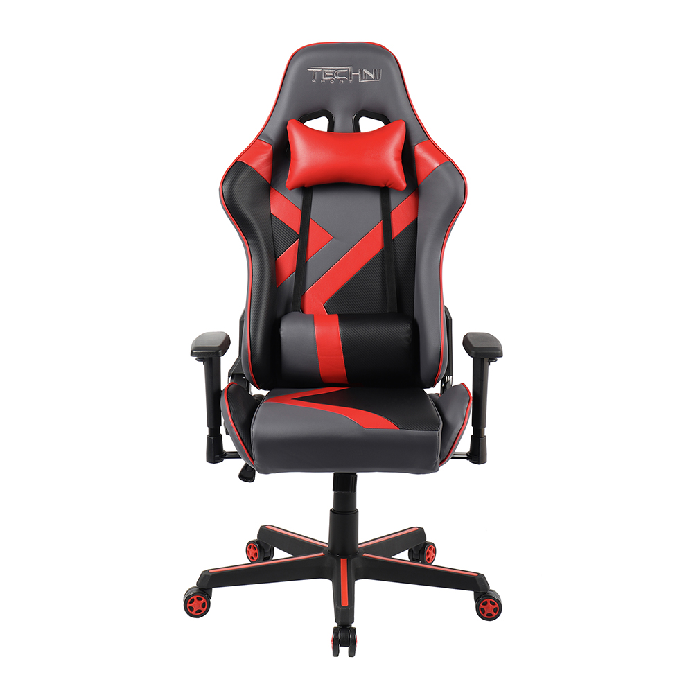 Techni TS-70 Home Office Adjustable Rotatable Gaming Chair with Ergonomic High Backrest and Lumbar Support - Red