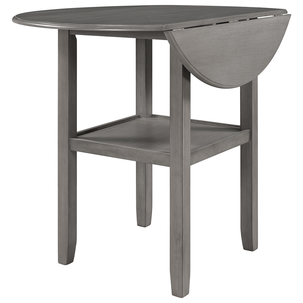 TREXM Farmhouse Round Counter Height Folding Dining Table with Wooden Frame and Storage Shelf, for Restaurant, Cafe, Tavern, Living Room - Gray