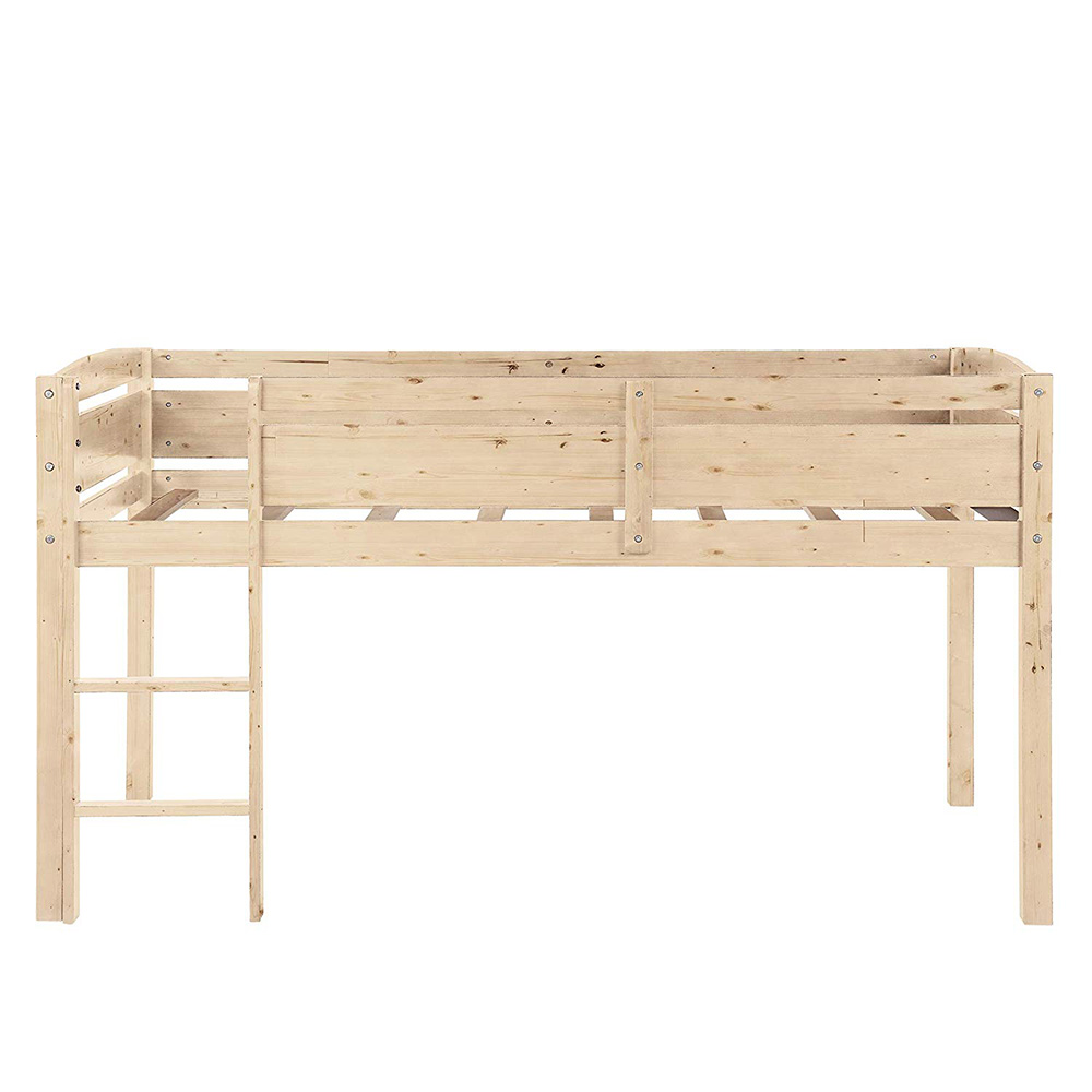 Twin-Size Loft Bed Frame with Ladder, and Wooden Slats Support, for Kids, Teens, Boys, Girls (Frame Only) - Natural