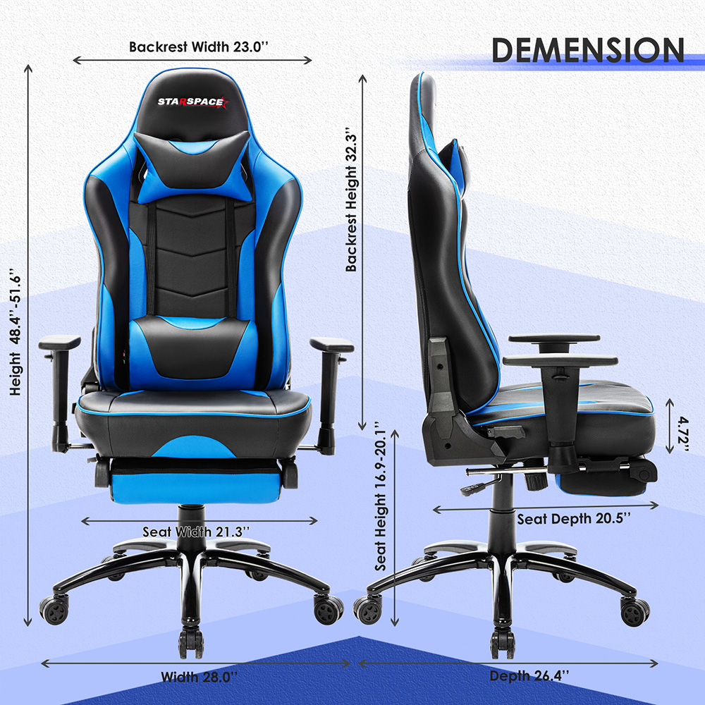 STARSPACE Home Office PU Leather Rotatable Massage Gaming Chair Height Adjustable with Ergonomic High Backrest and Footrest - Blue