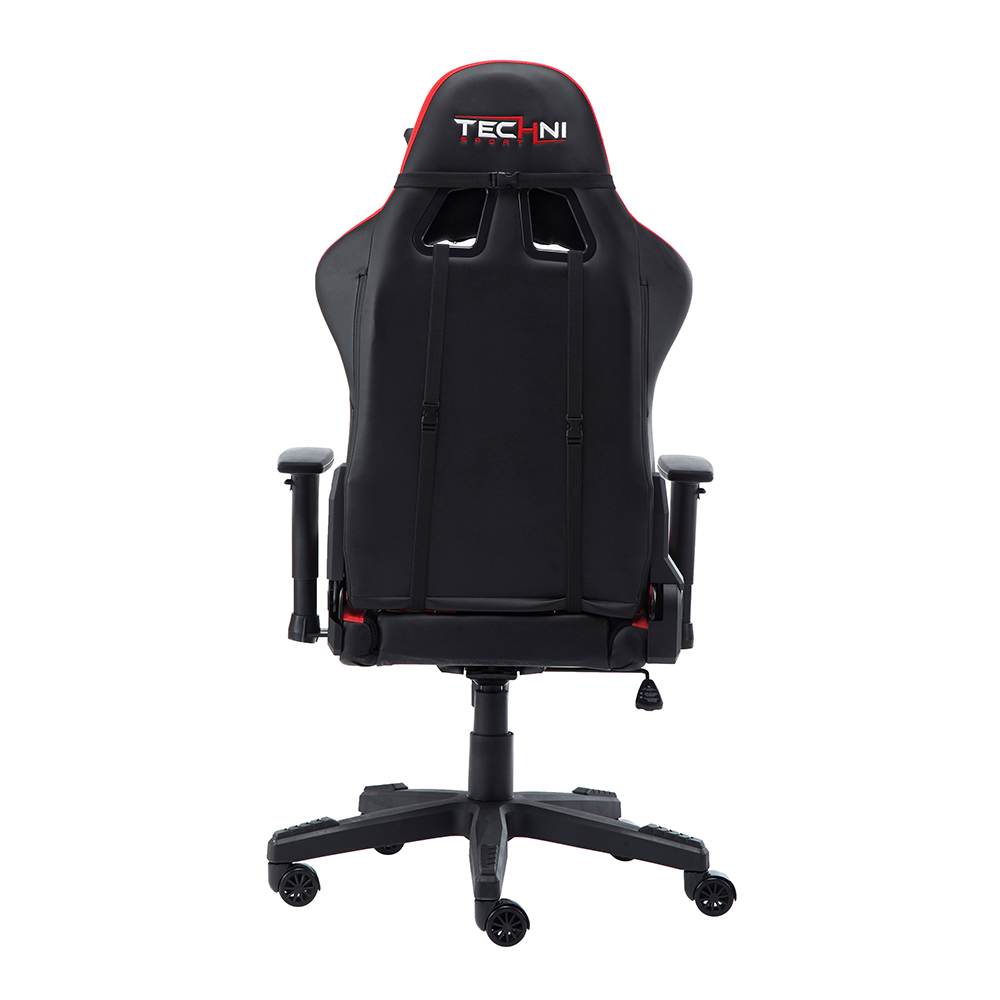 Techni Home Office PU Leather Adjustable Rotatable Gaming Chair with Ergonomic High Backrest and Lumbar Support - Red + Black