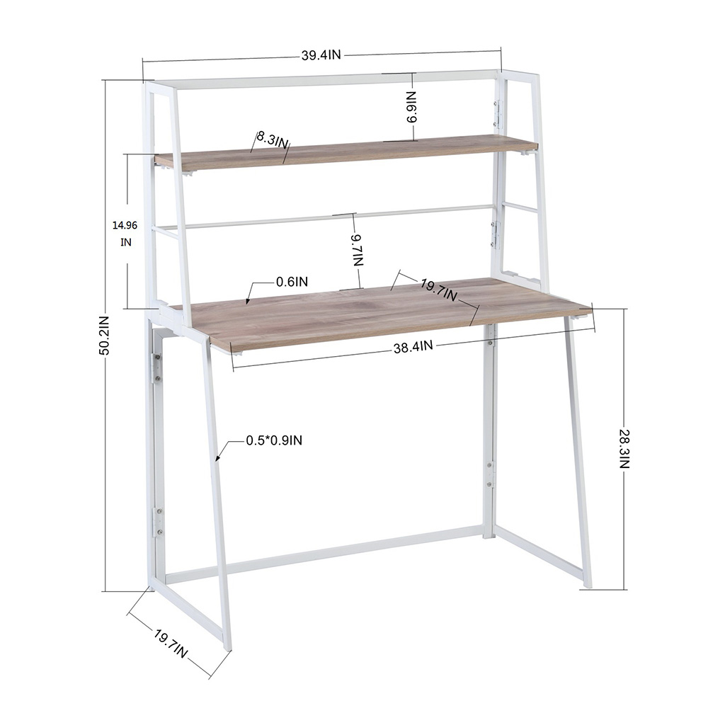 39.4" Home Office Folding Computer Desk with Bookshelves, Wooden Tabletop and Metal Frame, for Game Room, Office, Study Room - Oak