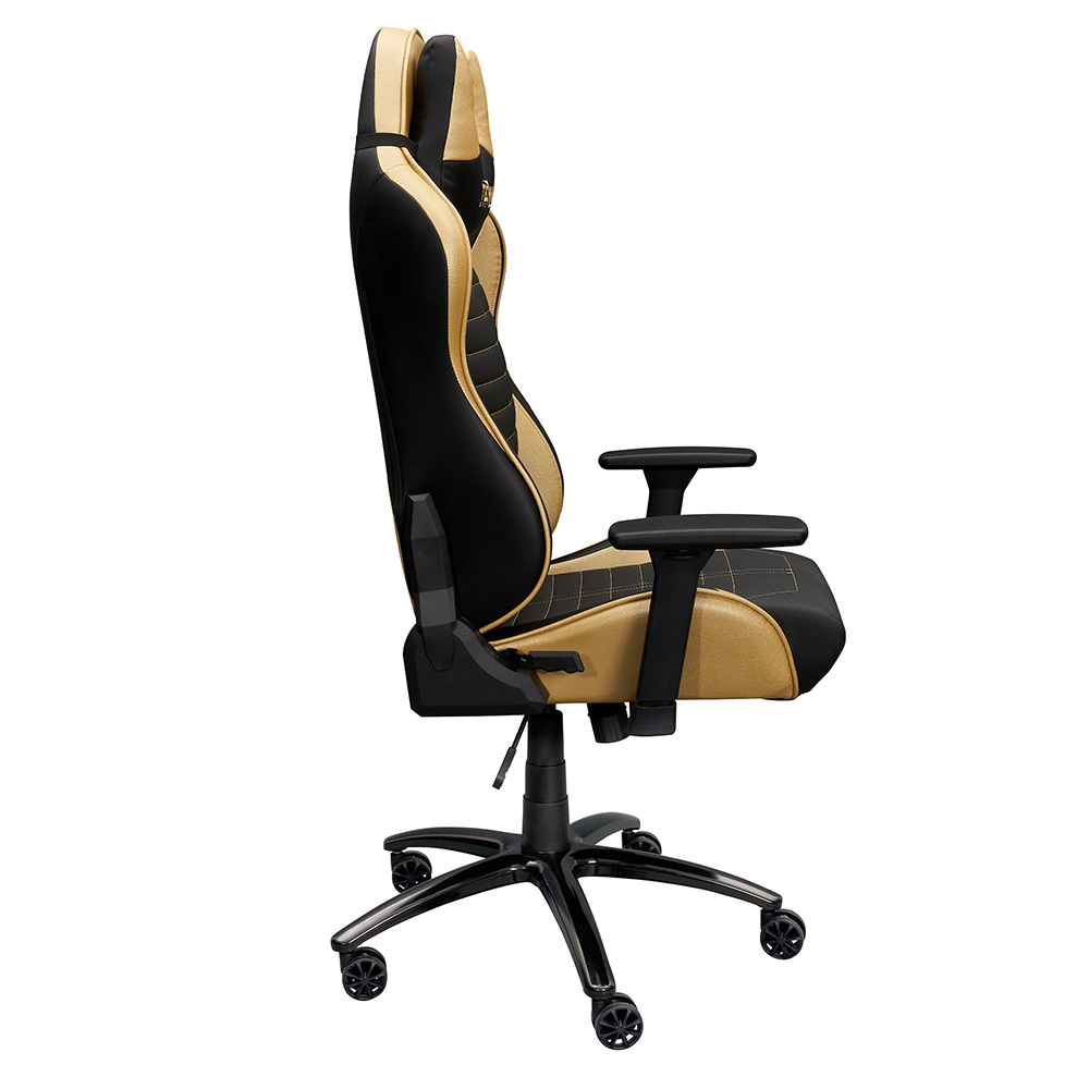 Techni Home Office PU Leather Adjustable Rotatable Gaming Chair with Ergonomic High Backrest and Casters - Gold