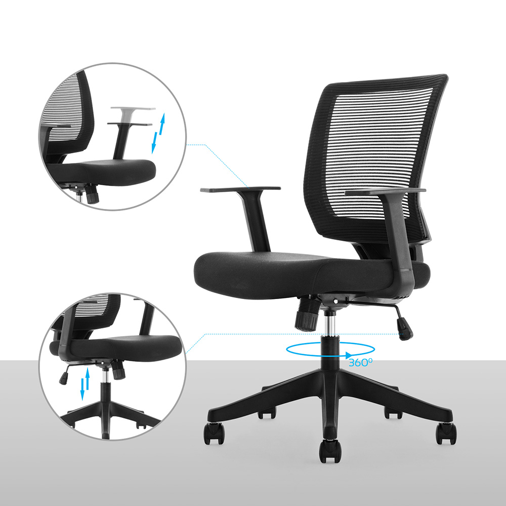 Home Office Mesh Adjustable Rotatable Chair with Ergonomic Backrest and Lumbar Support - Black