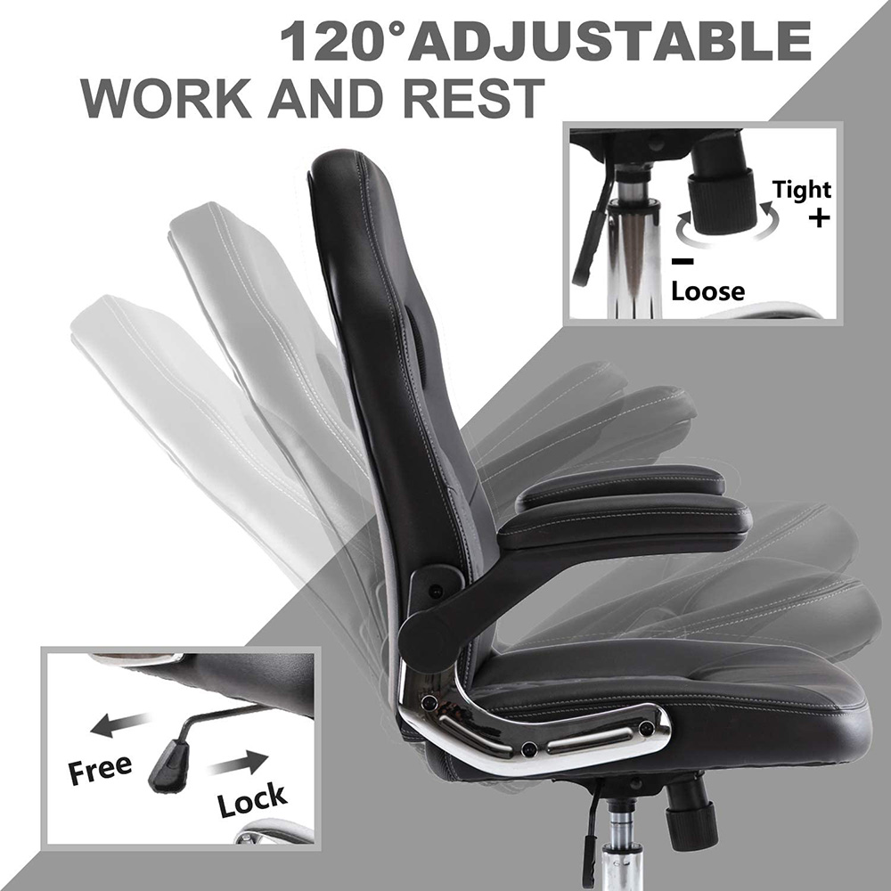 Home Office Leather Adjustable Task Chair with Ergonomic High Backrest and Flip-up Armrests - Black