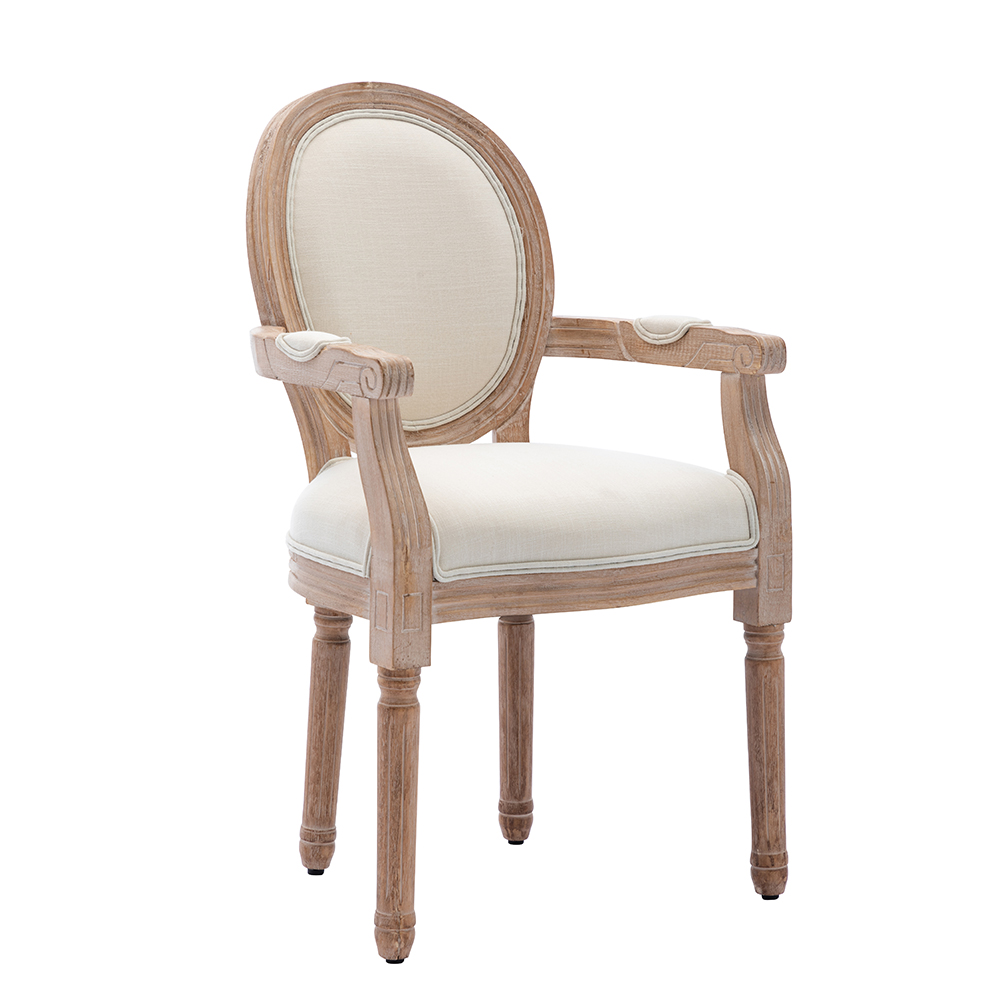HengMing Fabric Upholstered Dining Chair, with Curved Backrest, for Restaurant, Cafe, Tavern, Office, Living Room - Beige