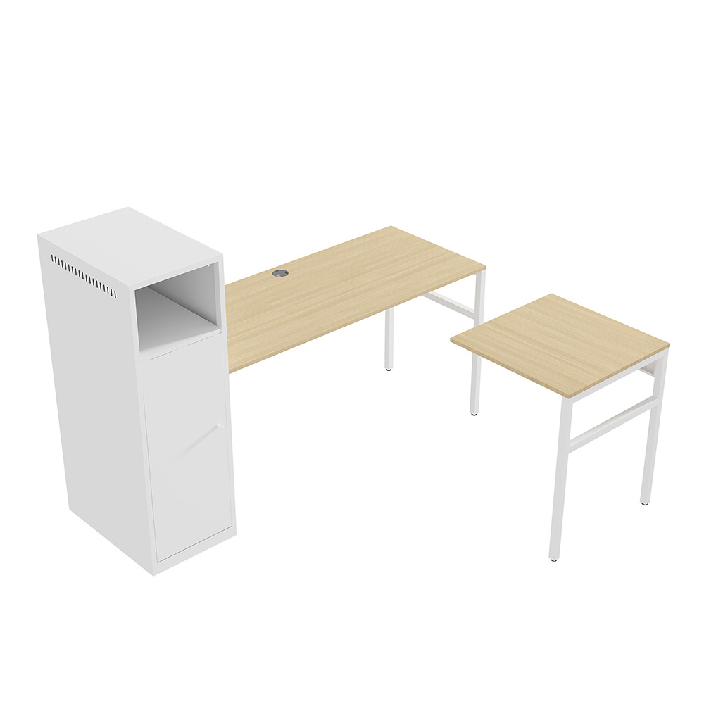 Home Office L-shaped Computer Desk with Metal Storage Cabinet and MDF Tabletop, for Game Room, Office, Study Room - White