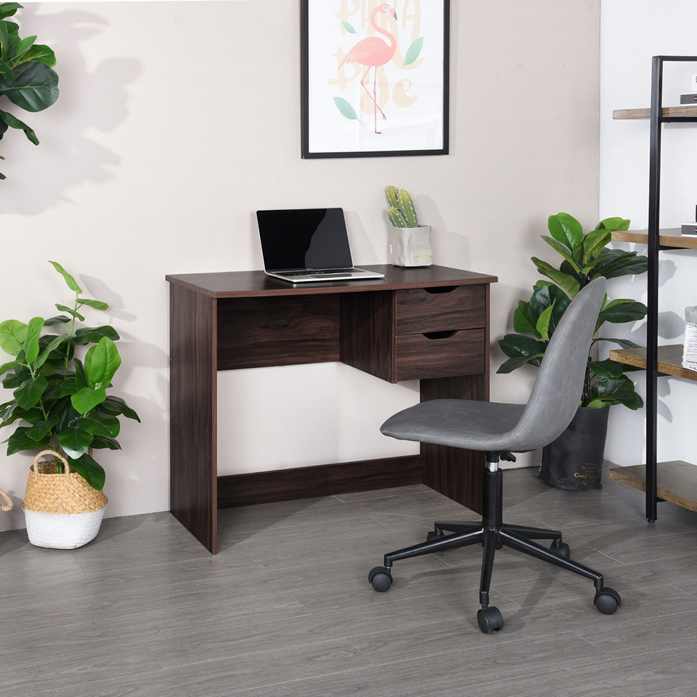 Home Office Computer Desk with 2 Side Drawers and Wooden Frame, for Game Room, Office, Study Room - Walnut