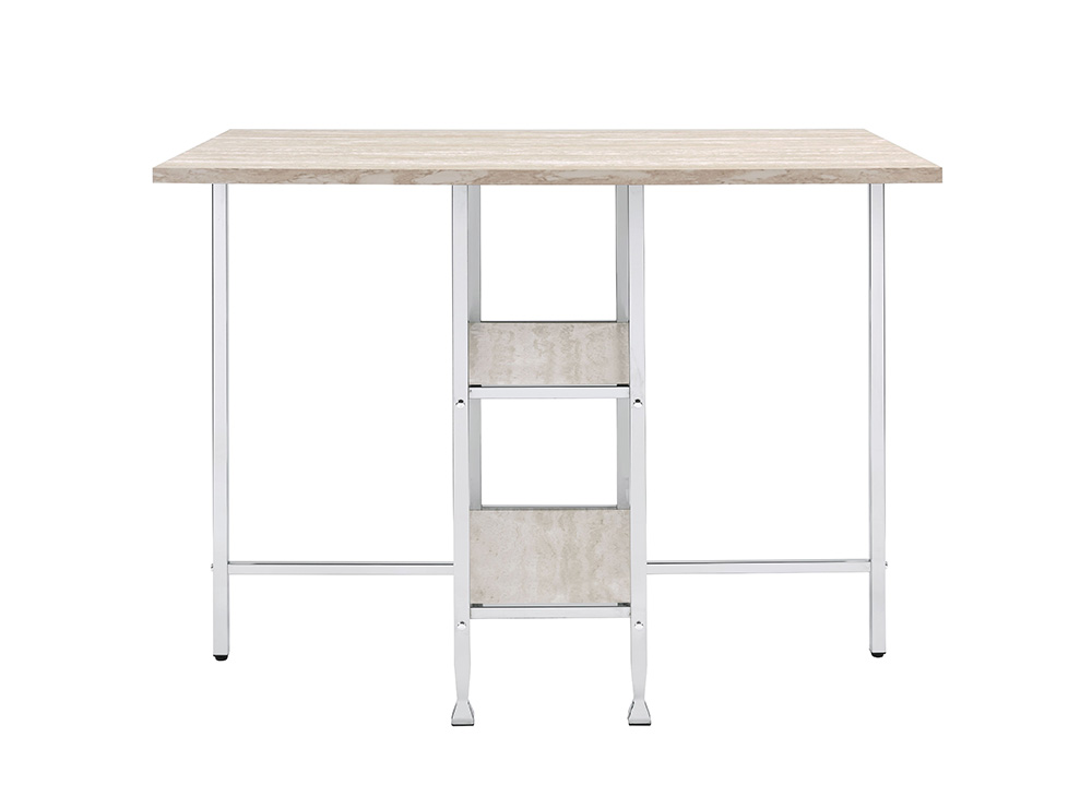 ACME Raine Rectangle Counter High Dining Table with Storage Shelves and Wooden Legs, for Restaurant, Cafe, Tavern, Living Room - Natural