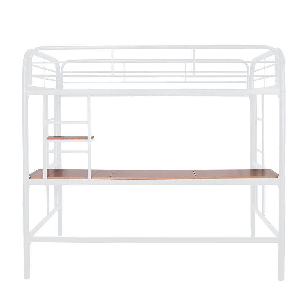 Twin-Size Loft Bed Frame with Desk, Storage Shelf, Ladders, and Metal Slats Support, for Kids, Teens, Boys, Girls (Frame Only) - White