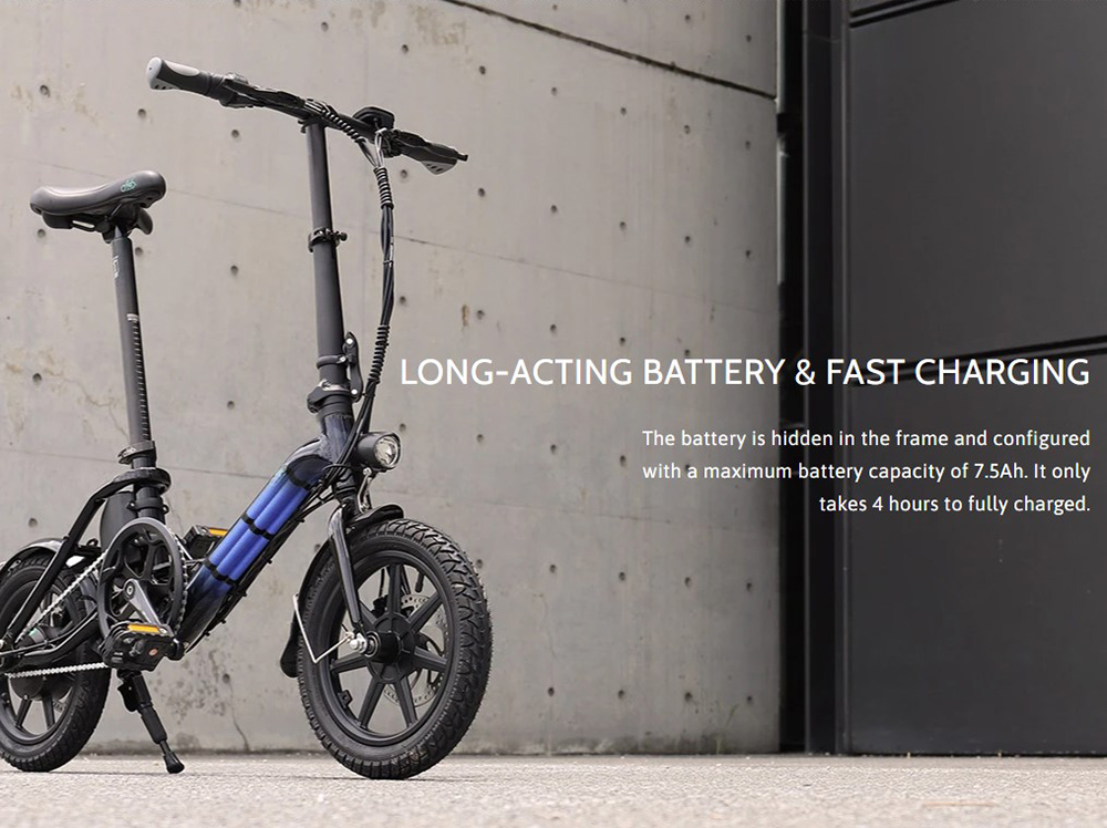 FIIDO D3 Folding Electric Moped Bike City Bike Commuter Bike Max 25km/h Three Riding Modes 5.2Ah Lithium Battery 14 Inch Tire - Black
