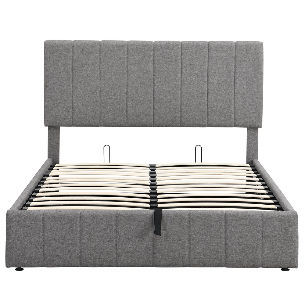 Full-Size Linen Upholstered Platform Bed Frame With Hydraulic Storage System And Wooden Slats Support, No Box Spring Needed (Only Frame) - Gray 6 Full-Size Linen Upholstered Platform Bed Frame with Hydraulic Storage System and Wooden Slats Support, No Box Spring Needed (Only Frame) - Gray