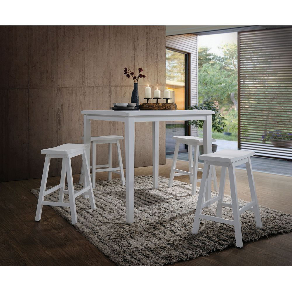 ACME Gaucho 5 Piece Counter Height Dining Set, Including 1 Table, and 4 Stools, for Small Apartment, Studio, Kitchen - White