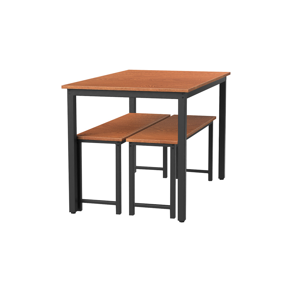 3 Piece Farmhouse Dining Set, Including 1 Table, and 2 Benches, for Small Apartment, Studio, Kitchen - Brown