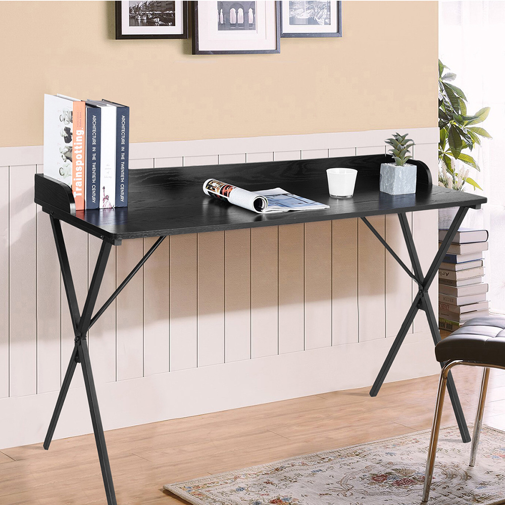 Home Office 47.2" L Computer Desk with Wooden Tabletop and Metal Frame, for Game Room, Office, Study Room - Black