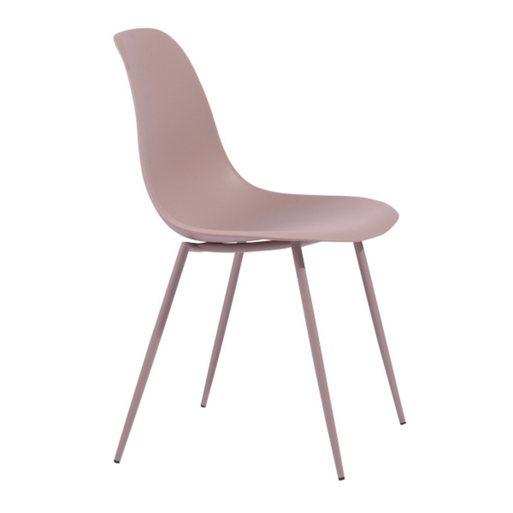 Plastic Upholstered Dining Chair Set of 4, with Curved Backrest, and Metal Legs, for Restaurant, Cafe, Tavern, Office, Living Room - Pink