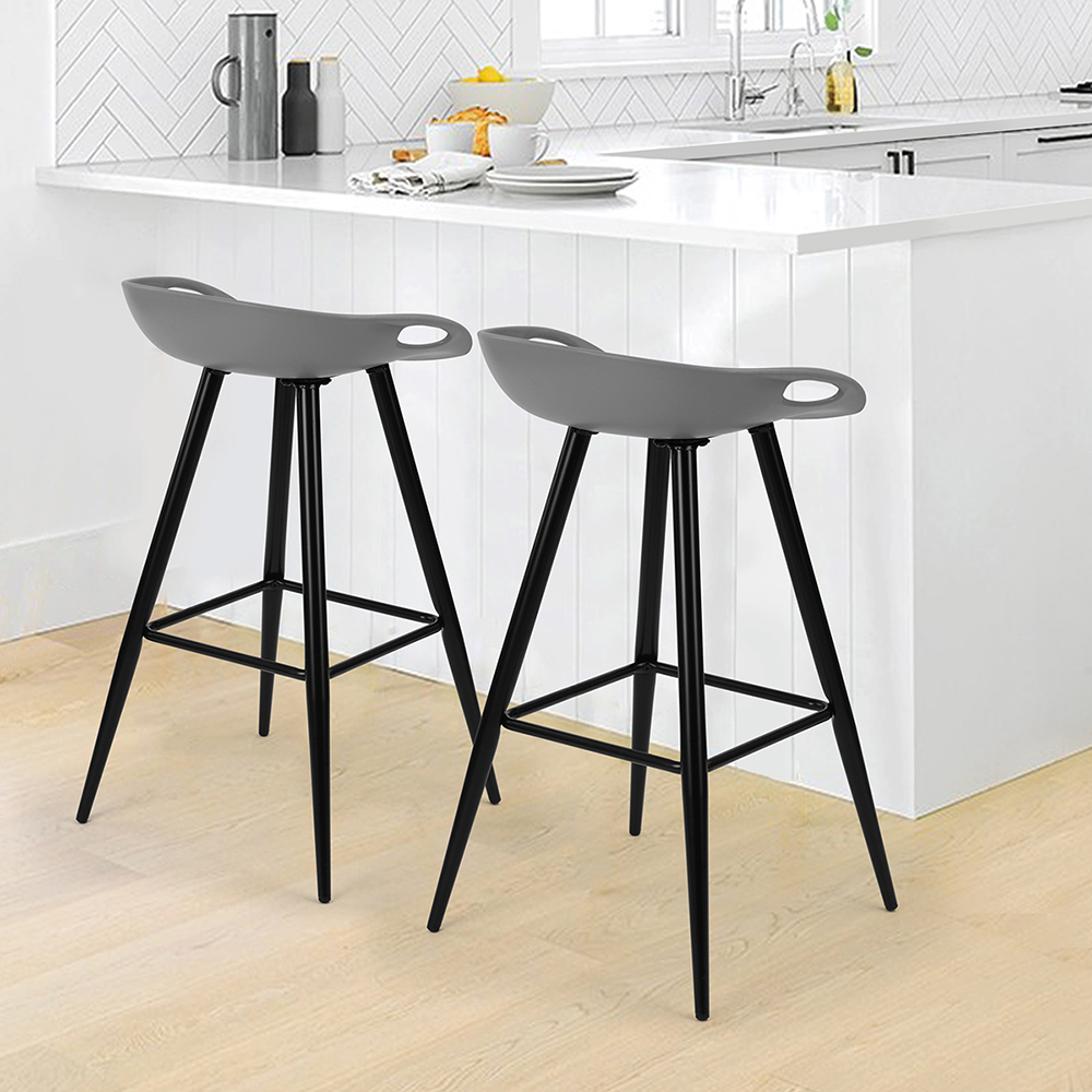 Plastic Bar Stool Set of 2, with Nonslip Feet and Metal Frame Gray