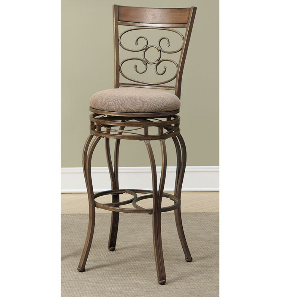 Calistoga Fabric Upholstered Dining Bar Stool Set of 2, with Curved Backrest, and Metal Frame, for Restaurant, Cafe, Tavern, Office, Living Room - Gunmetal