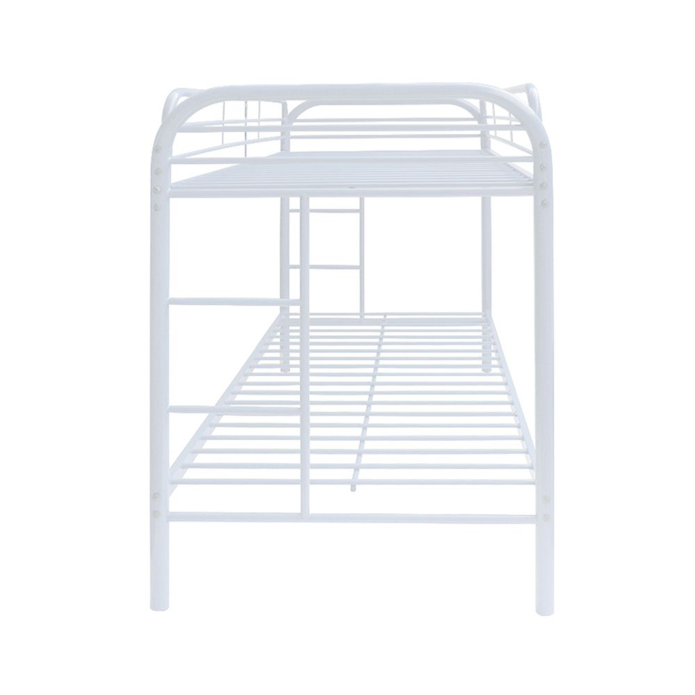 ACME Thomas Twin-Over-Twin Size Bunk Bed Frame with Ladder, and Metal Slats Support, No Spring Box Required, for Kids, Teens (Frame Only) - White