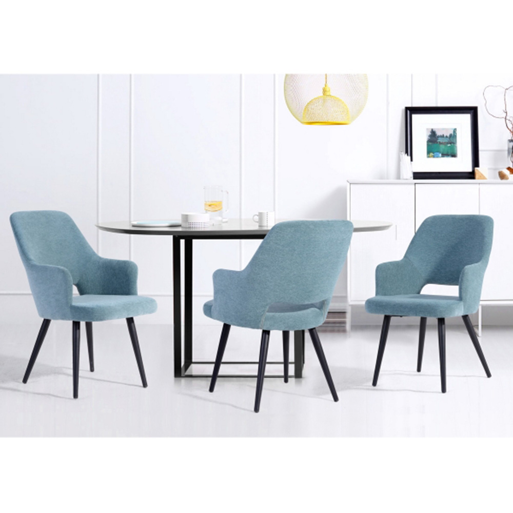 Velvet Upholstered Dining Chair Set of 2, with Curved Backrest, and Metal Legs, for Restaurant, Cafe, Tavern, Office, Living Room - Light Blue