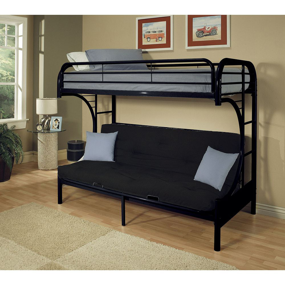 ACME Eclipse Twin XL-Over-Queen Size Bunk Bed Frame with Ladders, and Metal Slats Support, No Spring Box Required, for Kids, Teens (Frame Only) - Black