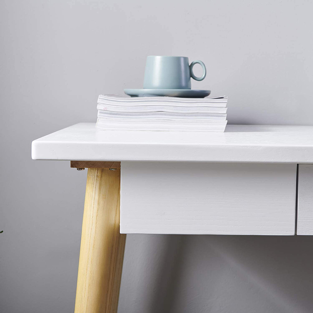 Home Office Computer Desk with 1 Storage Drawer and Solid Wood Legs, for Game Room, Office, Study Room - White