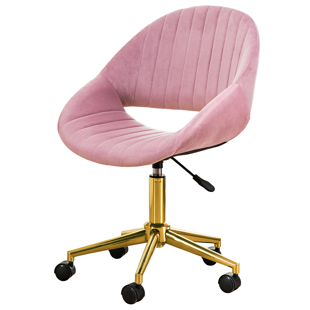 Modern Leisure Velvet Swivel Chair Height Adjustable with Curved Backrest and Casters for Living Room, Bedroom, Dining Room, Office - Pink