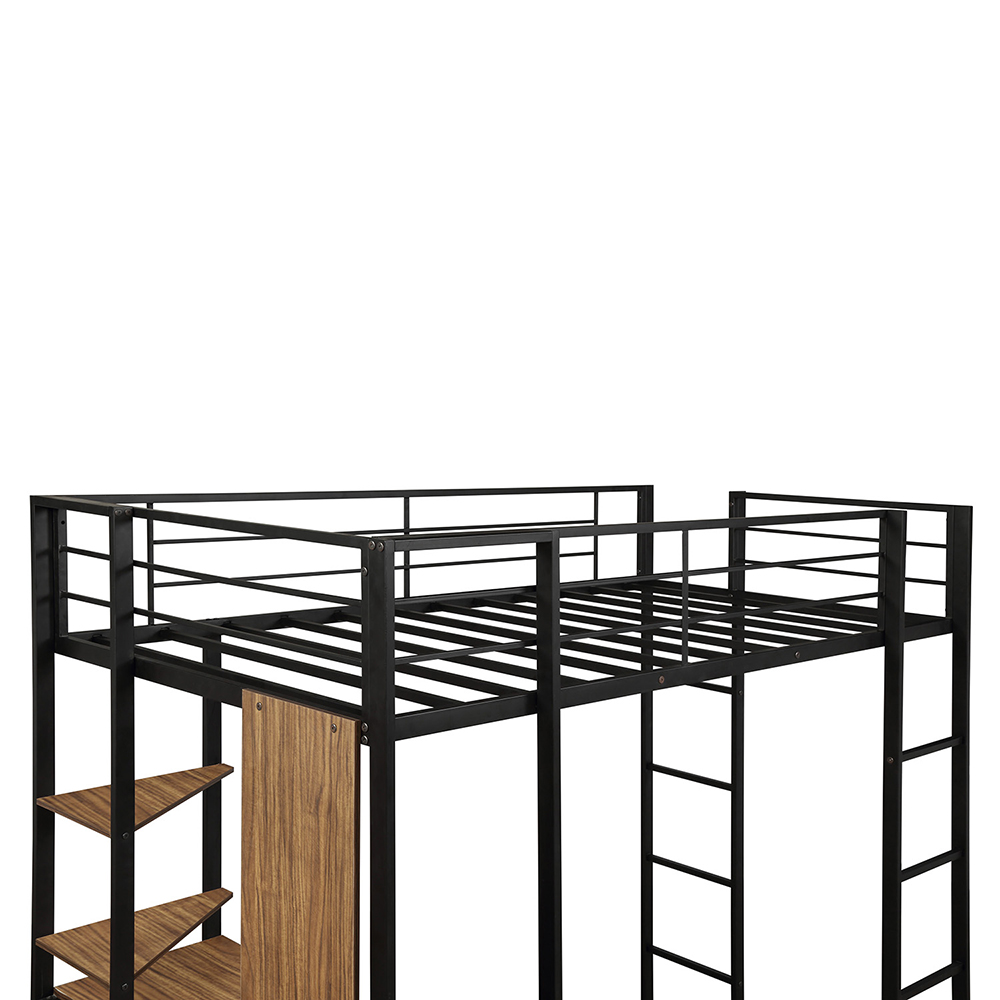 Twin-Size Loft Bed Frame with Desk, Storage Shelves, Ladder, and Metal Slats Support, for Kids, Teens, Boys, Girls (Frame Only) - Black