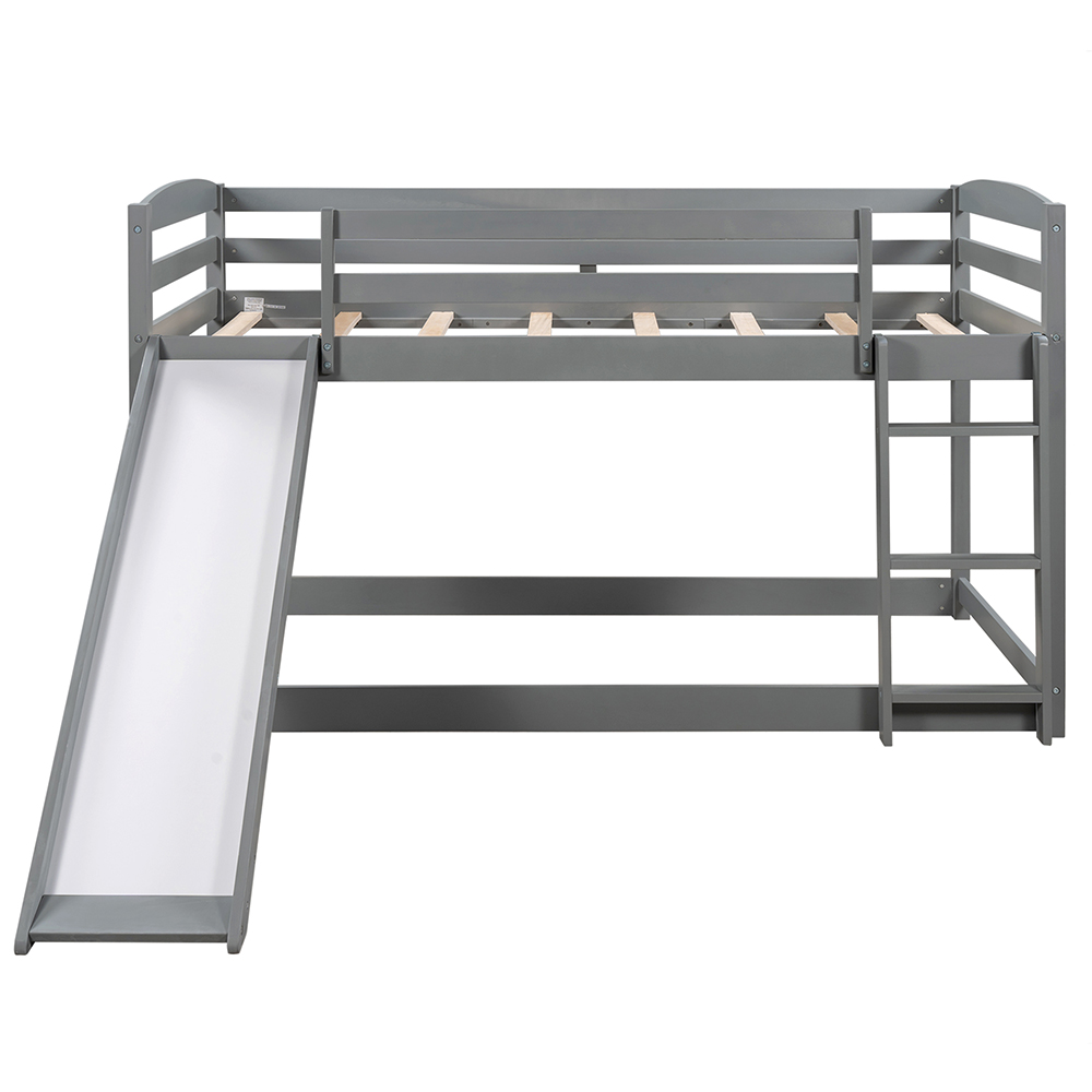 Twin-Over-Twin Size Bunk Bed Frame with Convertible Slide, Ladder, and Wooden Slats Support, No Spring Box Required, for Kids, Teens, Boys, Girls (Frame Only) - Gray