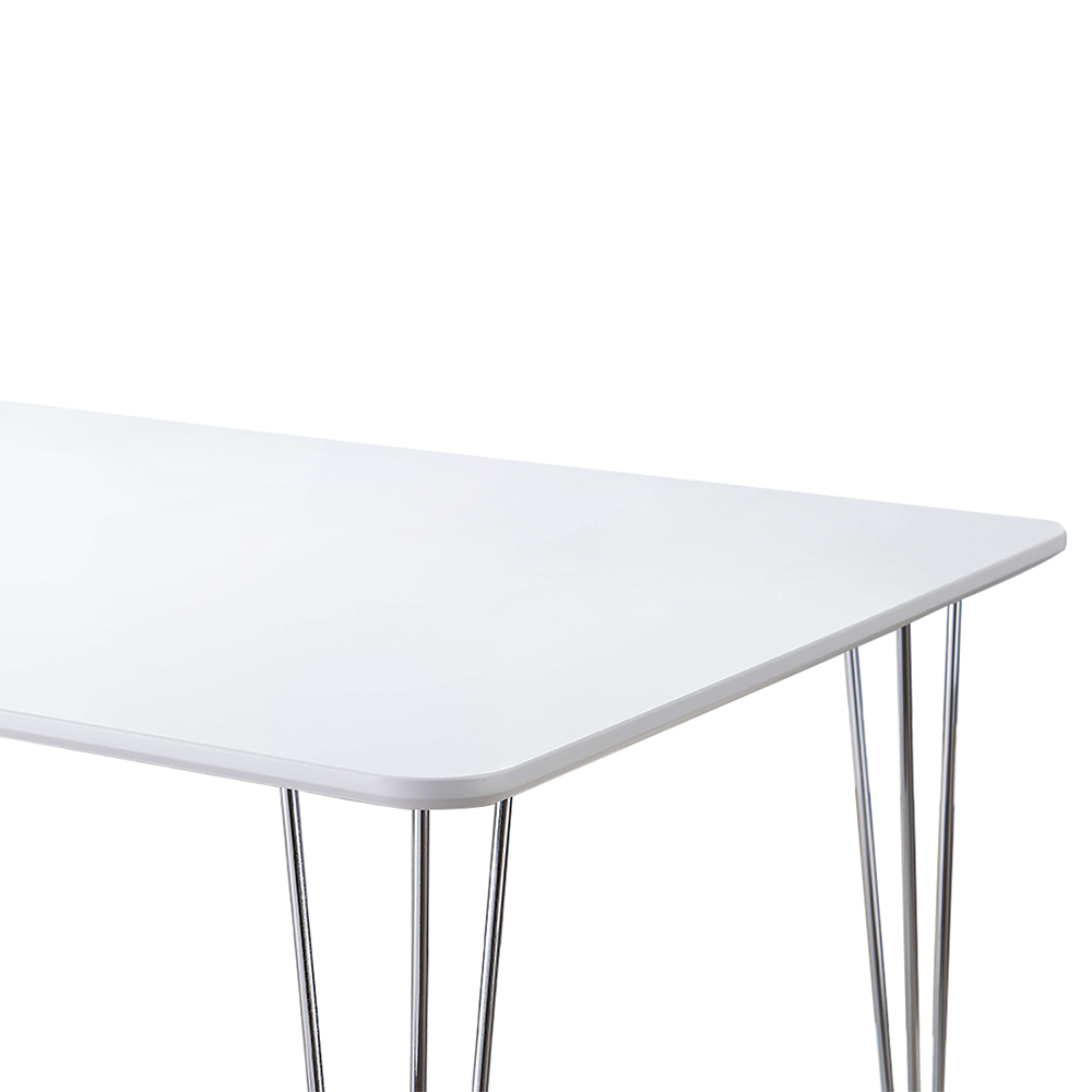 55.16" Rectangle Dining Table with Wooden Tabletop and Chrome Legs, for Restaurant, Cafe, Tavern, Living Room - White