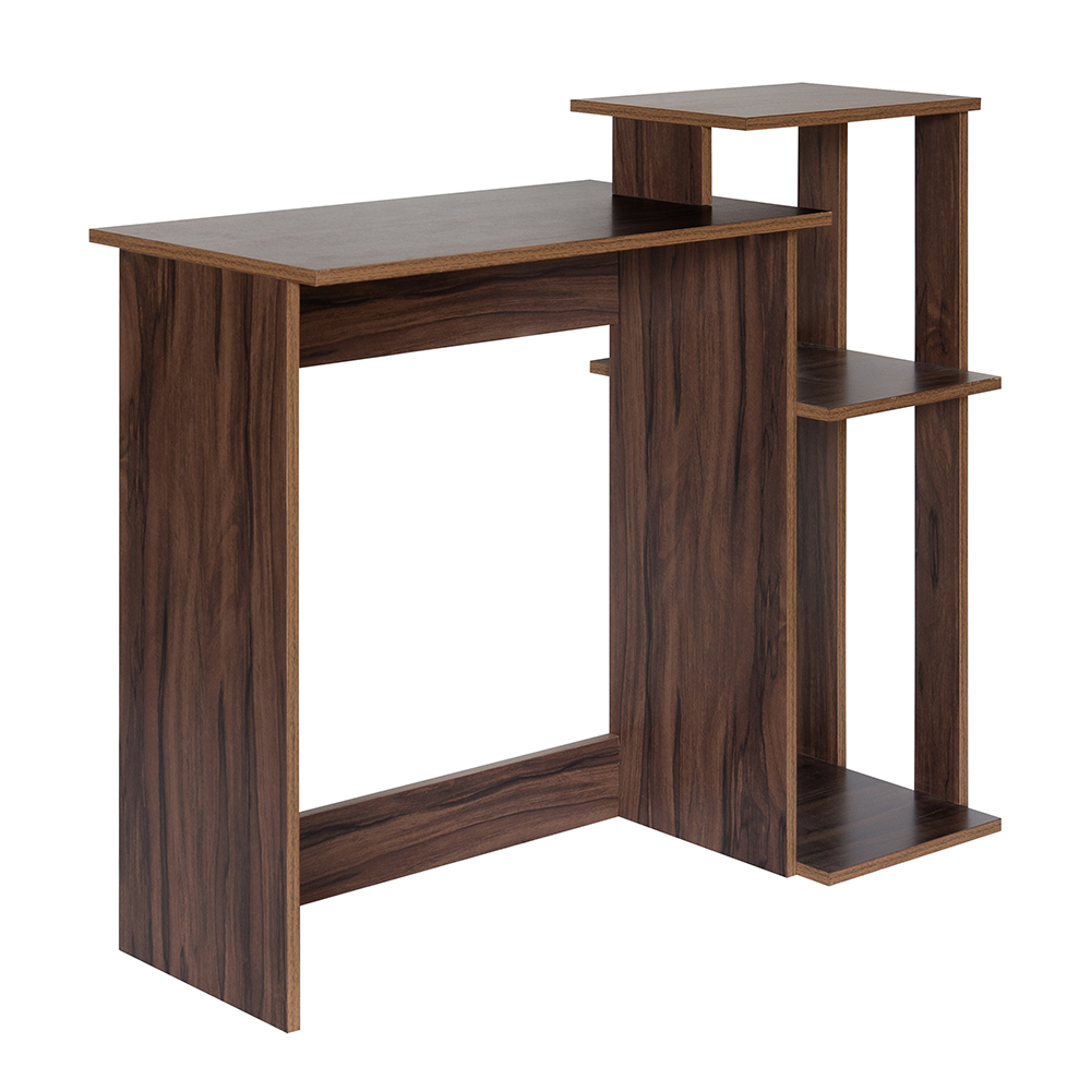 Home Office Computer Desk with Storage Shelves and Wooden Frame, for Game Room, Office, Study Room - Brown