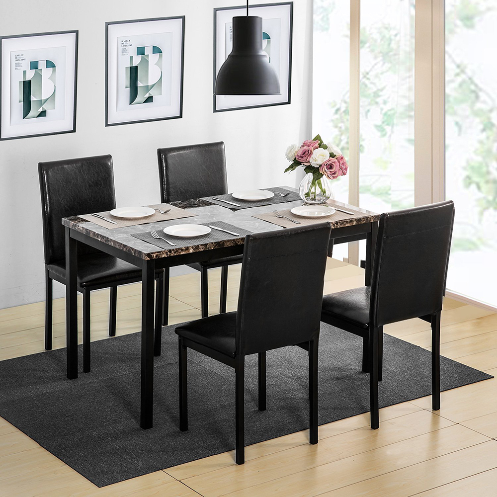 Orisfur 5 Piece Dining Set, Including 1 Table, and 4 Leather Chairs, for Small Apartment, Studio, Kitchen - Brown