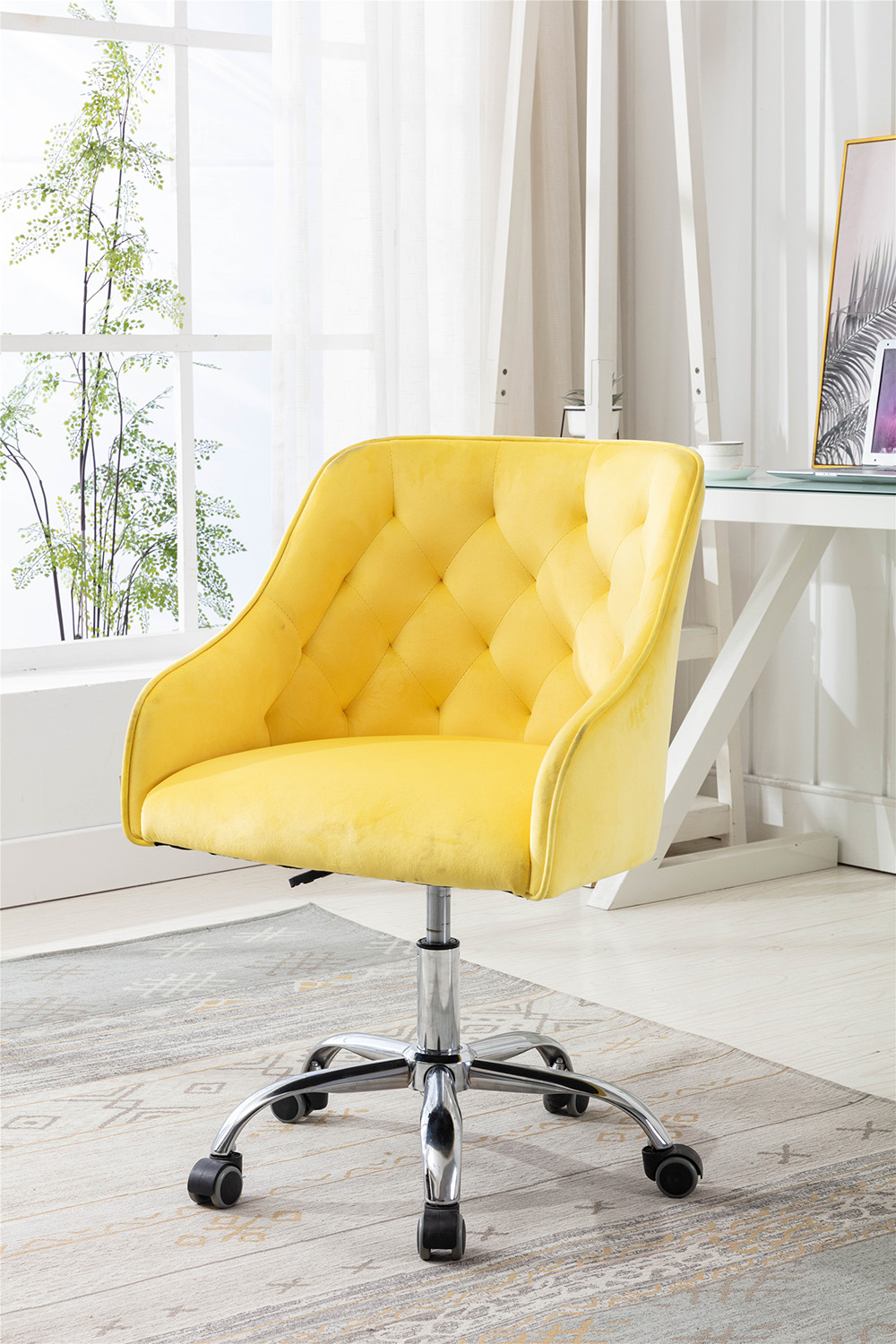 COOLMORE Modern Leisure Velvet Swivel Shell Chair Height Adjustable With Curved Backrest And Casters For Living Room, Bedroom, Dining Room, Office - Yellow 8 COOLMORE Modern Leisure Velvet Swivel Shell Chair Height Adjustable with Curved Backrest and Casters for Living Room, Bedroom, Dining Room, Office - Yellow
