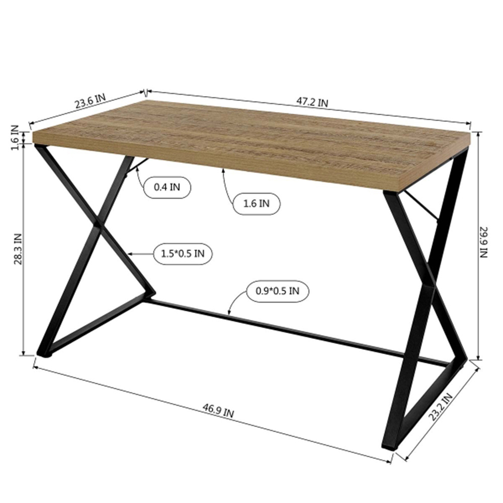 Home Office 47.2" L Computer Desk with Wooden Tabletop and Metal Frame, for Game Room, Office, Study Room - Light Brown