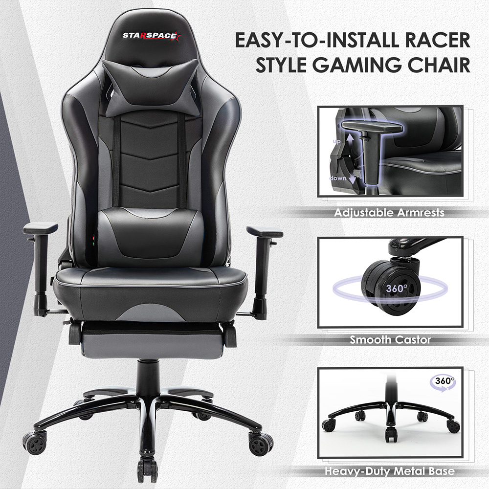 STARSPACE PU Leather Rotatable Massage Gaming Chair Gray