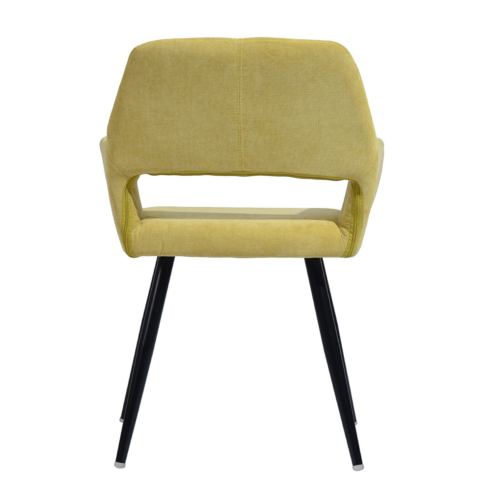 Fabric Upholstered Dining Chair, with Curved Backrest, and Metal Legs, for Restaurant, Cafe, Tavern, Office, Living Room - Yellow