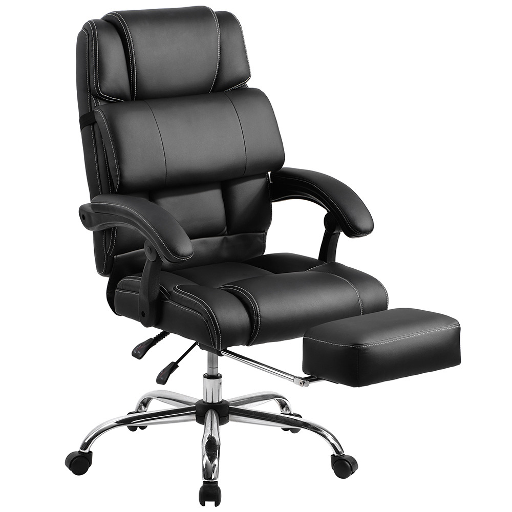 Home Office PU Leather Adjustable Rotatable Gaming Chair with Ergonomic Backrest and Footrest - Black