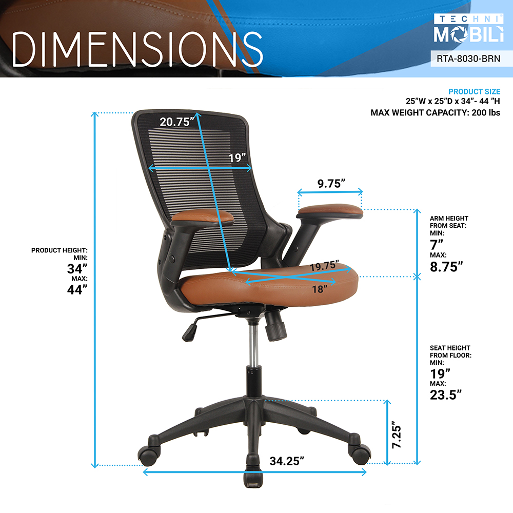 Techni Home Office Adjustable Rotatable Gaming Chair With Ergonomic Mesh Backrest And Adjustable Armrests - Brown 10 Techni Home Office Adjustable Rotatable Gaming Chair with Ergonomic Mesh Backrest and Adjustable Armrests - Brown