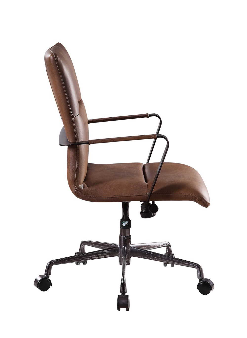 ACME Indra Leather Upholstered Swivel Office Chair, with High Backrest, and Metal Frame, for Restaurant, Cafe, Tavern, Office, Living Room - Brown
