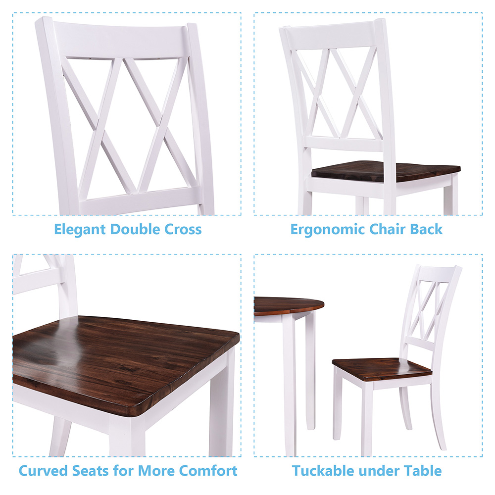 TOPMAX 5 Piece Dining Set, Including 1 Round Folding Wood Table, and 4 Cross Back Chairs, for Small Apartment, Studio, Kitchen - White + Cherry